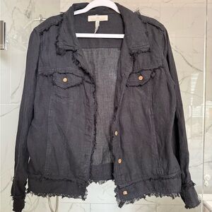 Arte Italica Black Frayed-Hem Jean Jacket